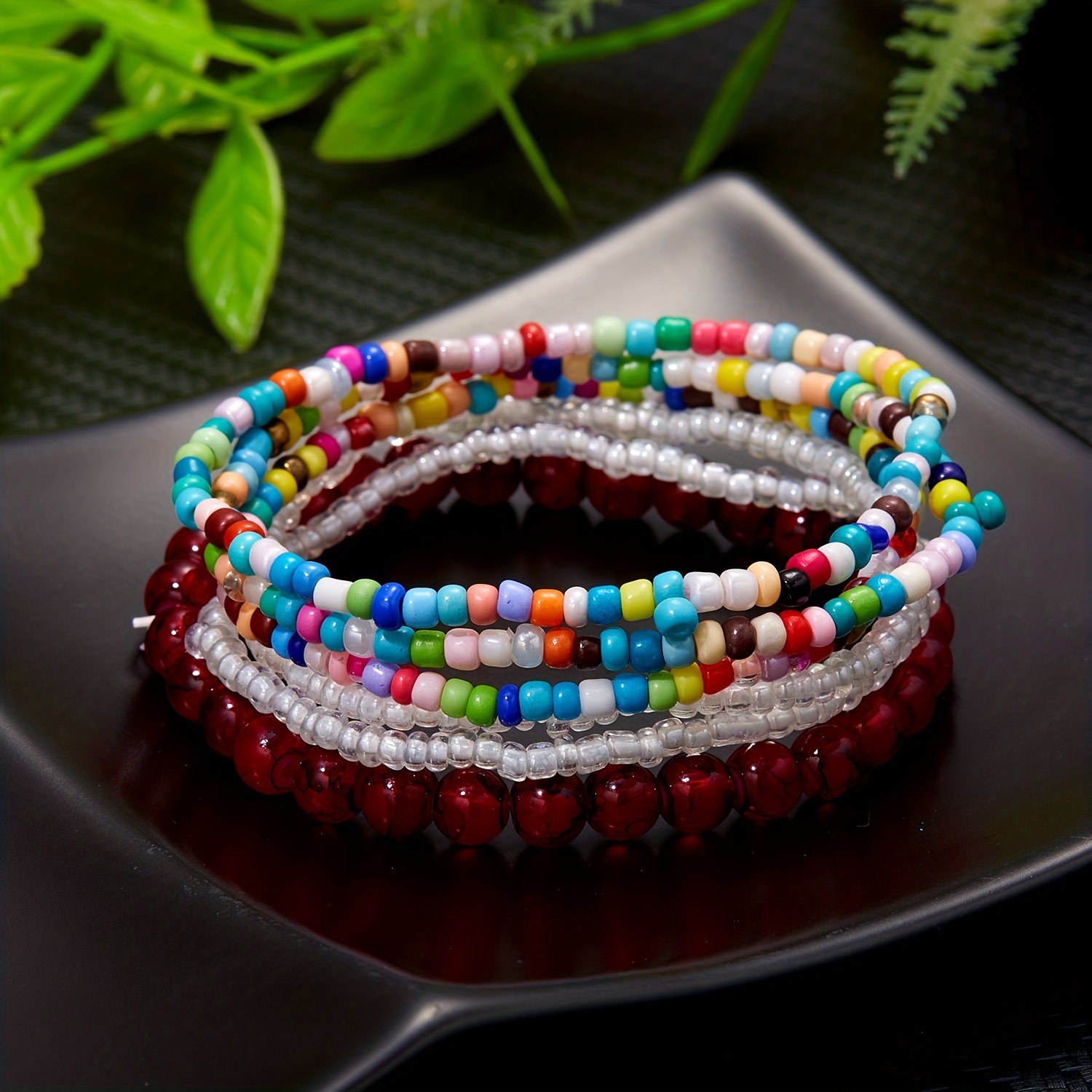 10pcs Fashionable Jelly Color Round Beads Glass Beads Handmade Beaded Bracelet, Gift for Multicolor Bohemian Style Bracelets,Matching Bracelet,Temu