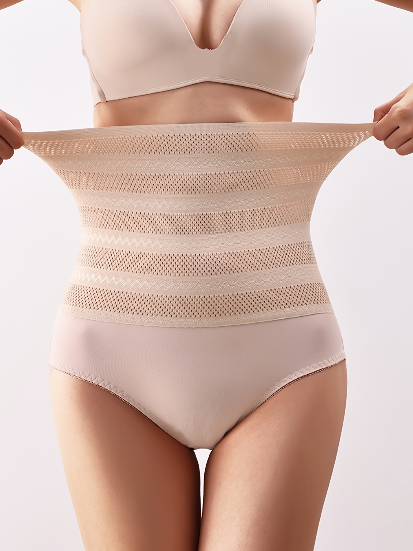 Women Solid High Waist Tummy Control Panties Slimming Underwear