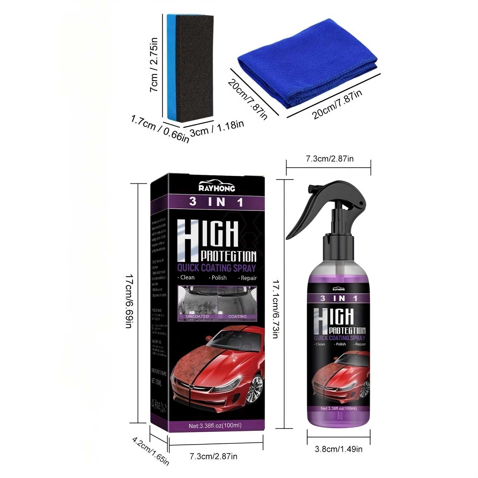 1 Towel+1 Brush High Protection 3in1 Ceramic Coating Spray - Temu