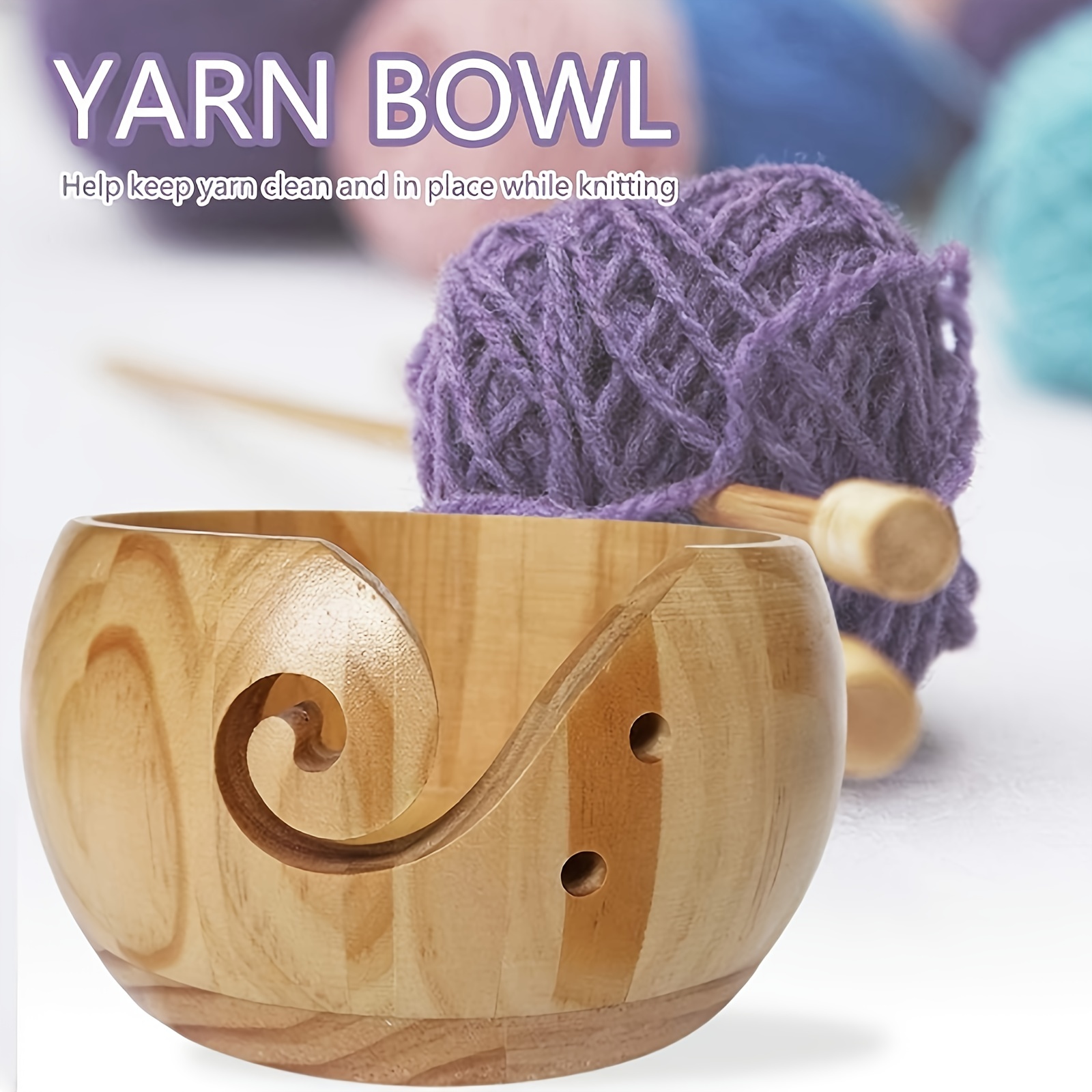 Wooden Yarn Bowl, Knitting Yarn Bowl with Holes Storage Handmade