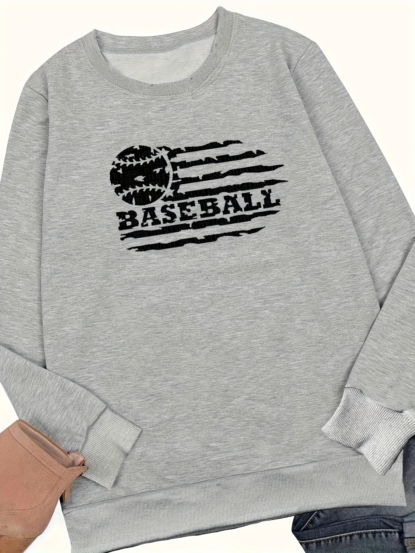 Baseball Sweatshirt Women, For Long Sleeve Graphic Crewneck