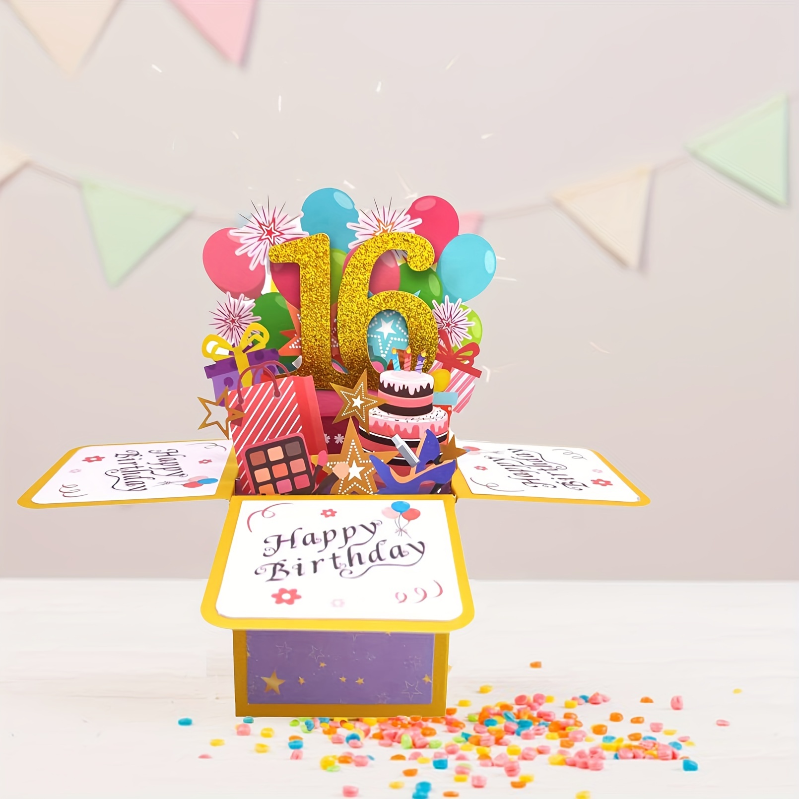 Carte Anniversaire, Pop-up 3D Carte Anniversaire 16 Ans, Carte avec Fleurs  et Papillons,30 Happy Birthday,Carte d'anniversaire avec Enveloppe