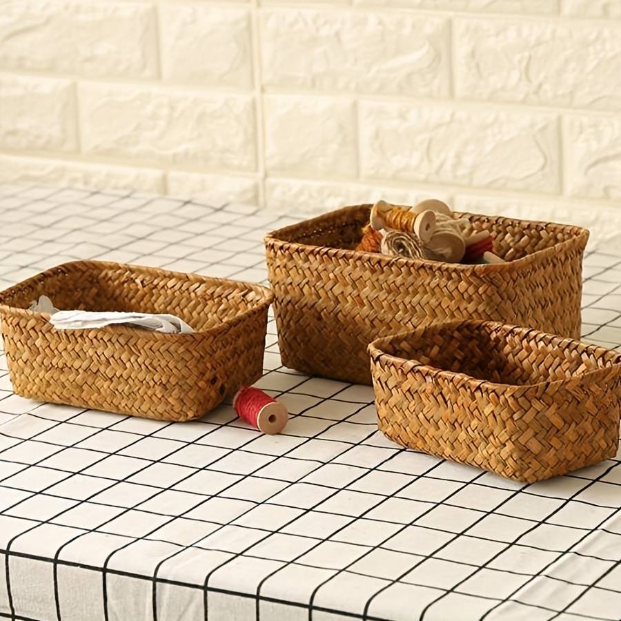 Plastic Rattan Storage Basket Home Kitchen Office Organiser Tidy Container  Box