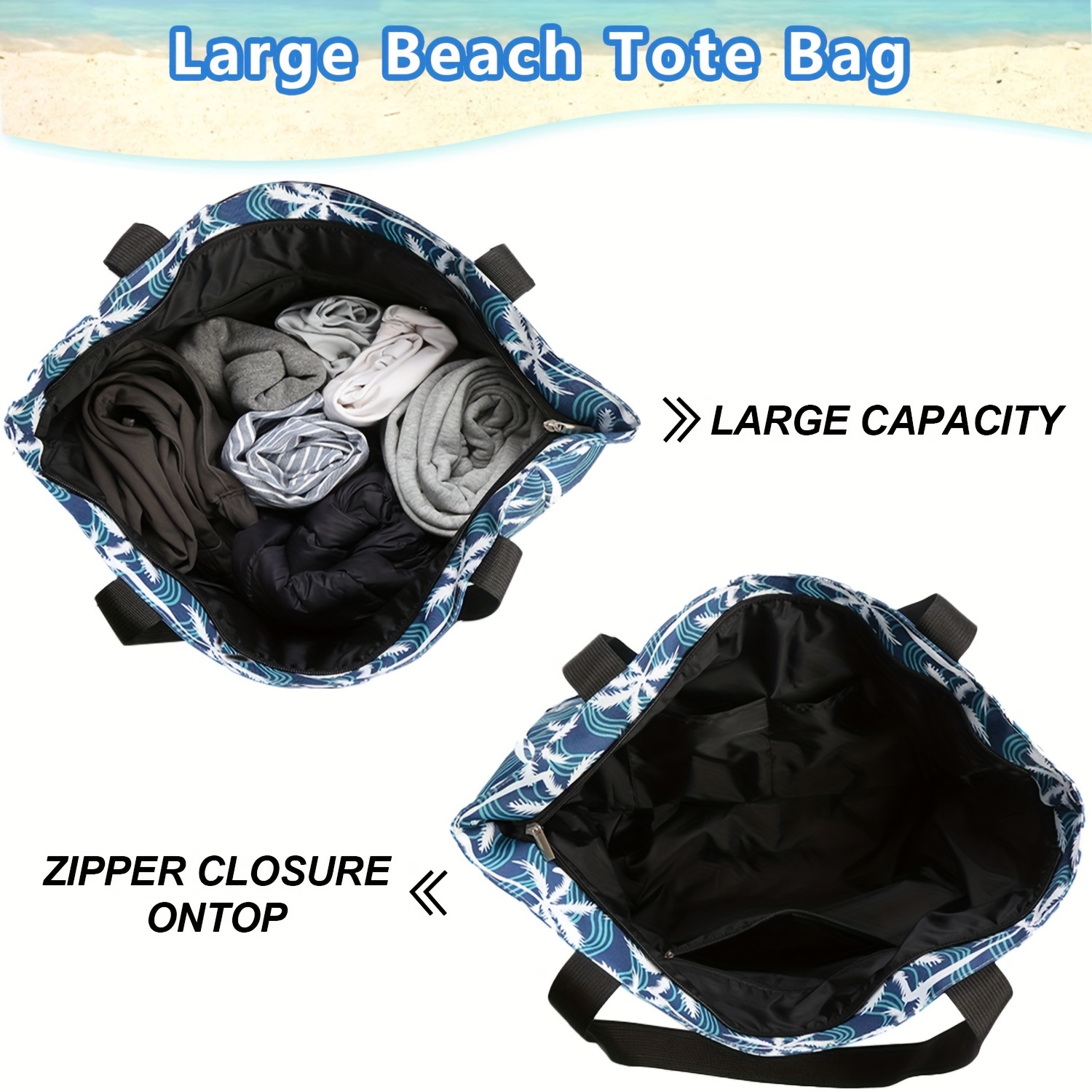 Grand sac de plage à fermeture éclair imperméable pour femme, sac à  bandoulière