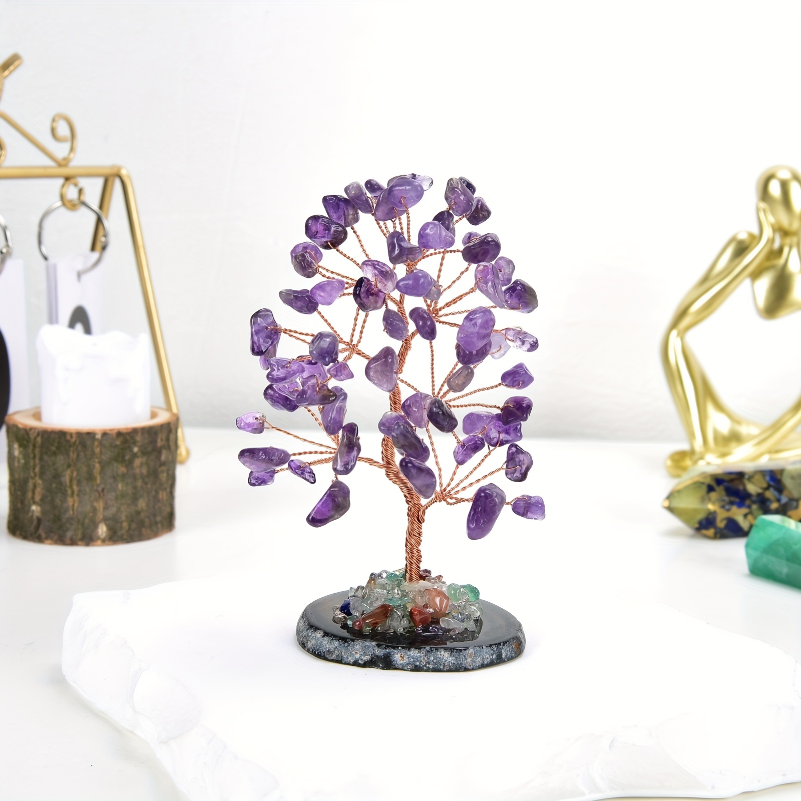 1pc Crystal Tree Crystal Stone Natural Reiki Crystal Gemstone 7 Chakra  Shaking Money Tree Home Office Desk Crystal Decoration Gemstone Energy  Decoration Reiki Luck Crystal Gift Home Decor Simulation Plant Shape