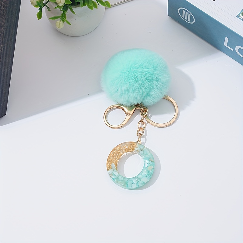 A-z Alphabet Initial Letter Pom Pom Keychain Cute Resin Key Chain