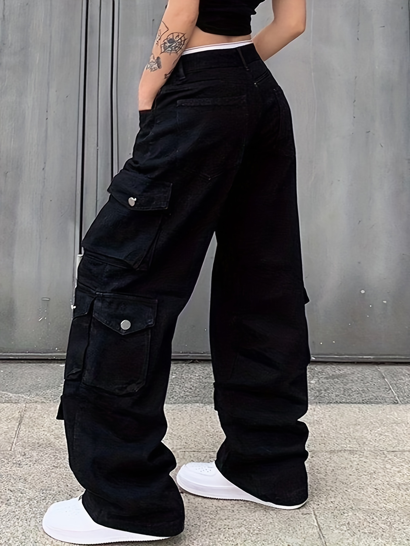 Flap Pockets Chic Cargo Pants Loose Fit Y2k Kpop Style - Temu Canada
