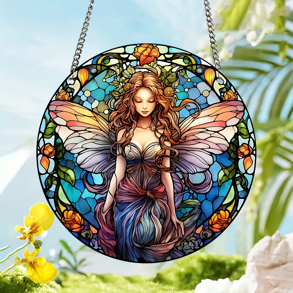 Cartoon Girl Butterfly Pattern Acrylic Pendant Stain Window - Temu Australia