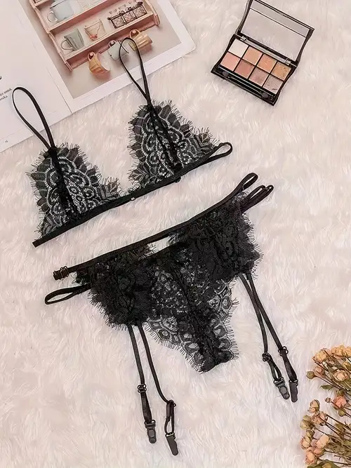 Sexy Lingerie Set for Women Naughty, 3 PC, Lace Bralette Bra and Panty  Sets, Garter Belt Lingerie