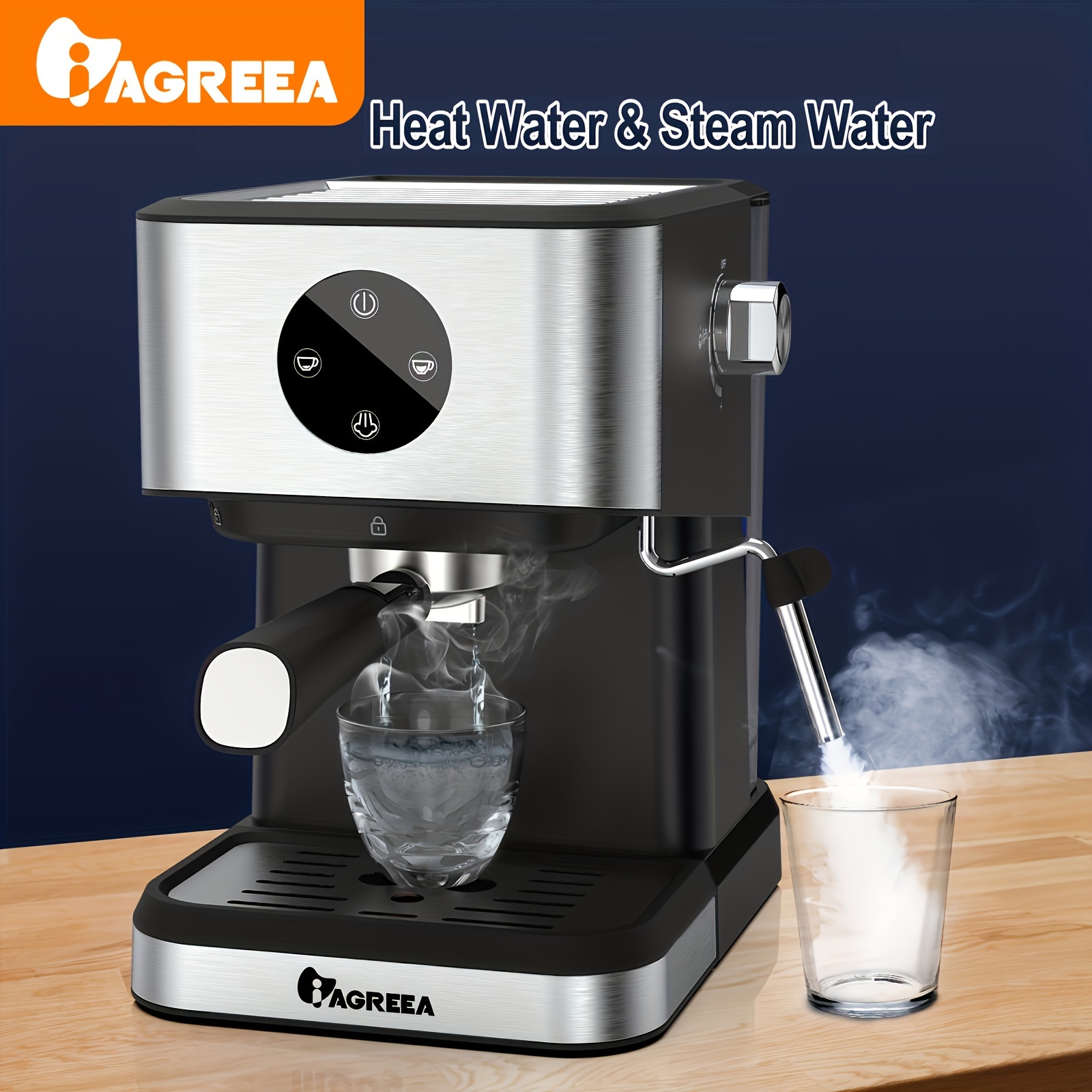 IAGREEA Espresso Machine, Coffee Machine 20Bar, 1.5L/50oz, Compact,  Detachable Water Tank, Digital Touch Screen, Steam Stick, Automatic Pause,  Suitabl