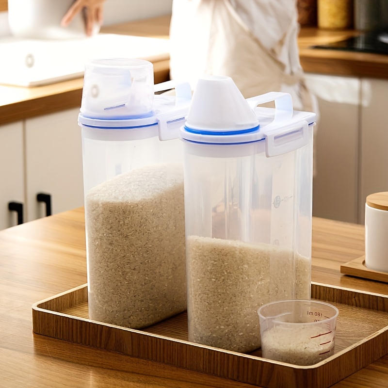 1pc Transparent Storage Container With Measuring Cup Lid For Rice