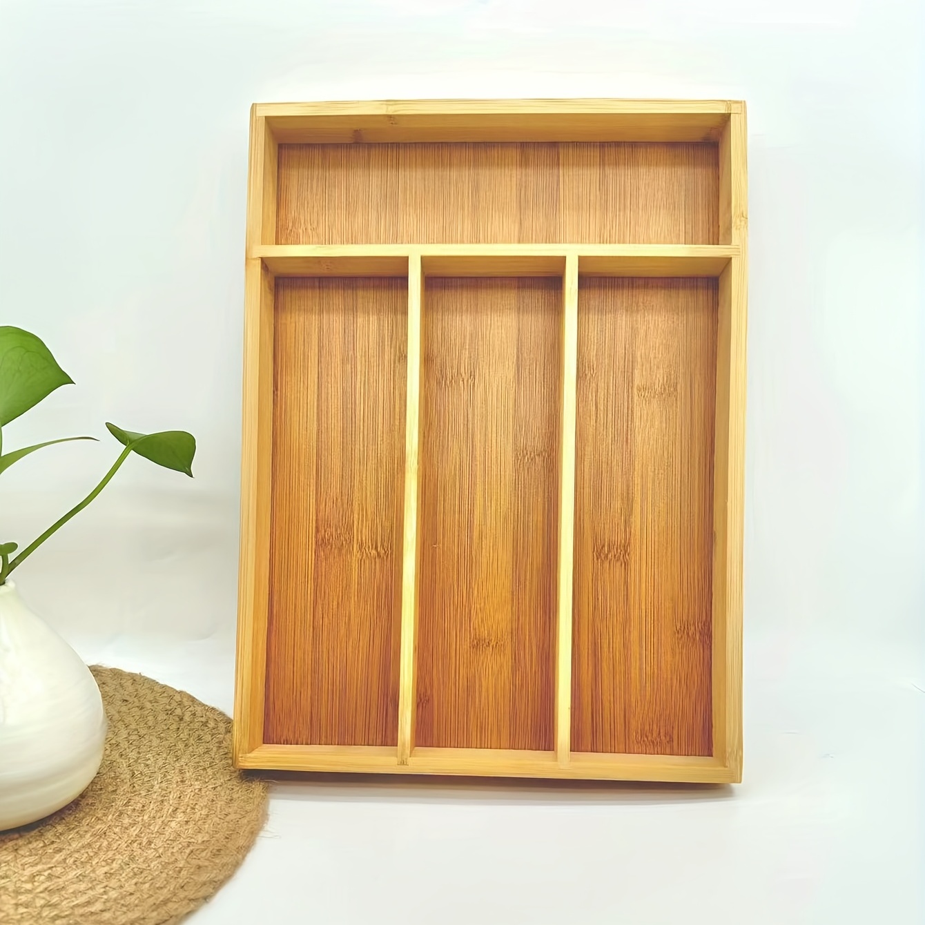 Caja de cubiertos de madera con tapa, organizador de cubiertos de madera,  organizador de cajones con 4 compartimentos para cuchara, palillos, caja de