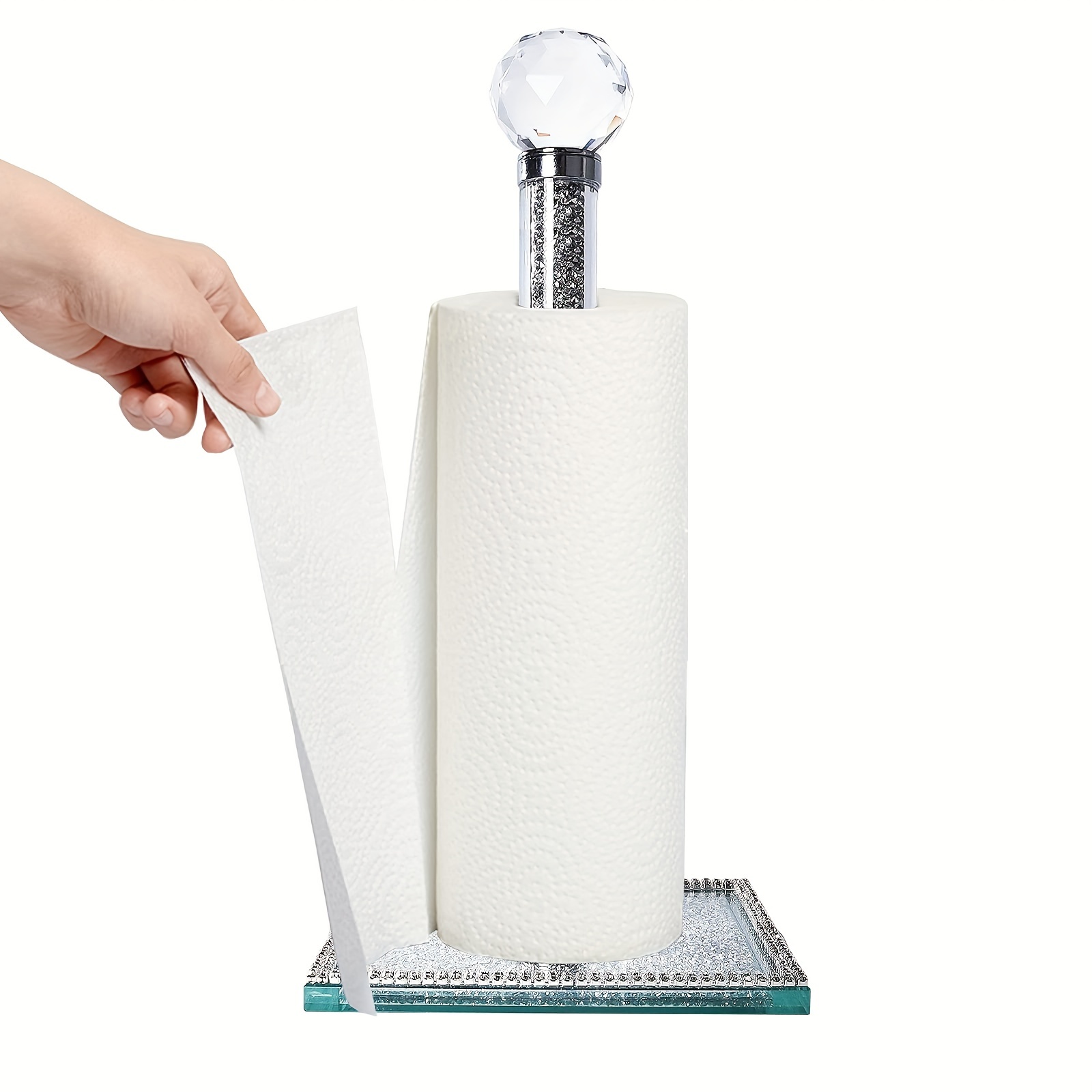 Silver Paper Towel Roll Holder Bling Stand Towel Tissue Roll Countertop  Napkin Paper Towel Holder for Bathroom Crystal Holder Crushed Diamond Home