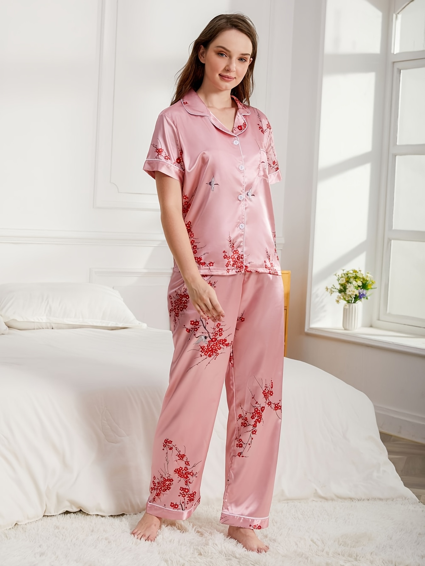 Powder pink silk pajama set