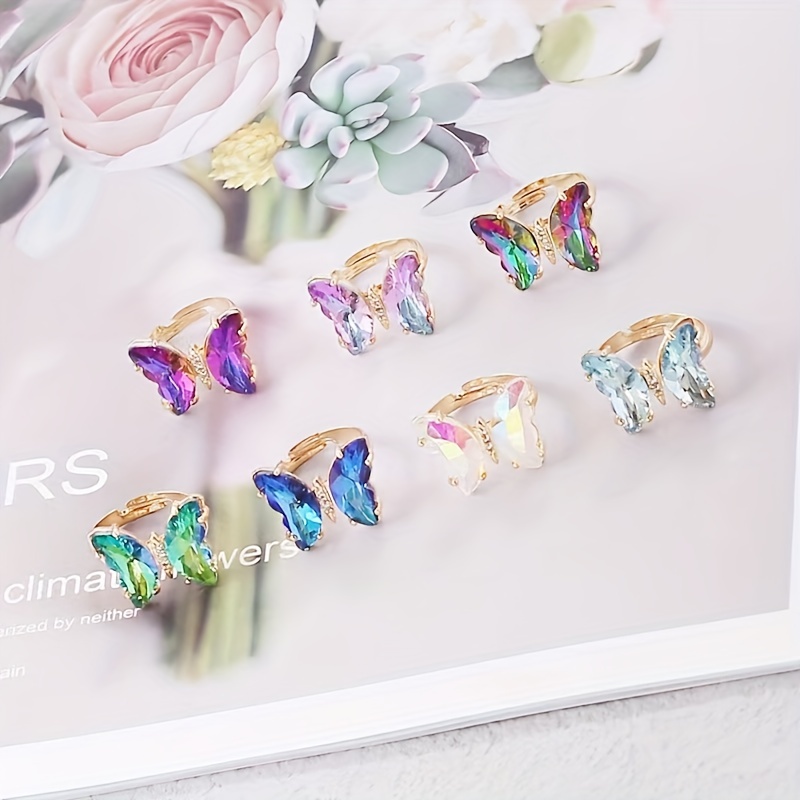Gradient Colorful Zircon Butterfly Ring Adjustable