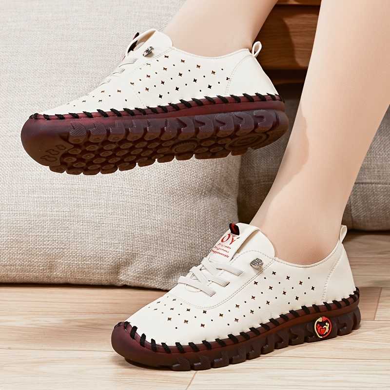 Women's Hollow Flat Low Top Sneakers Non Slip Breathable - Temu Canada