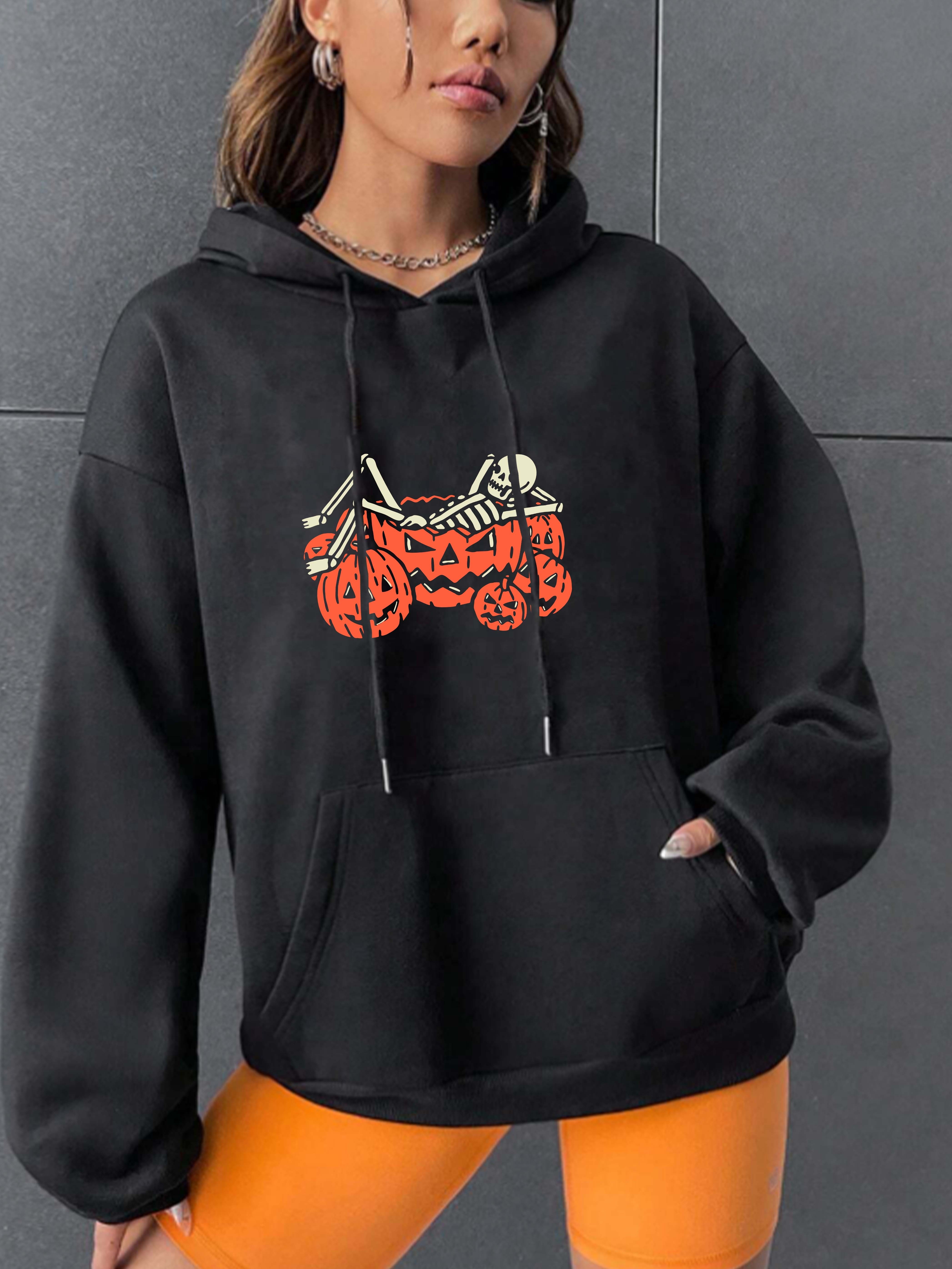 Halloween Pumpkin Skull Print Hoodie Casual Pocket Long - Temu Norway