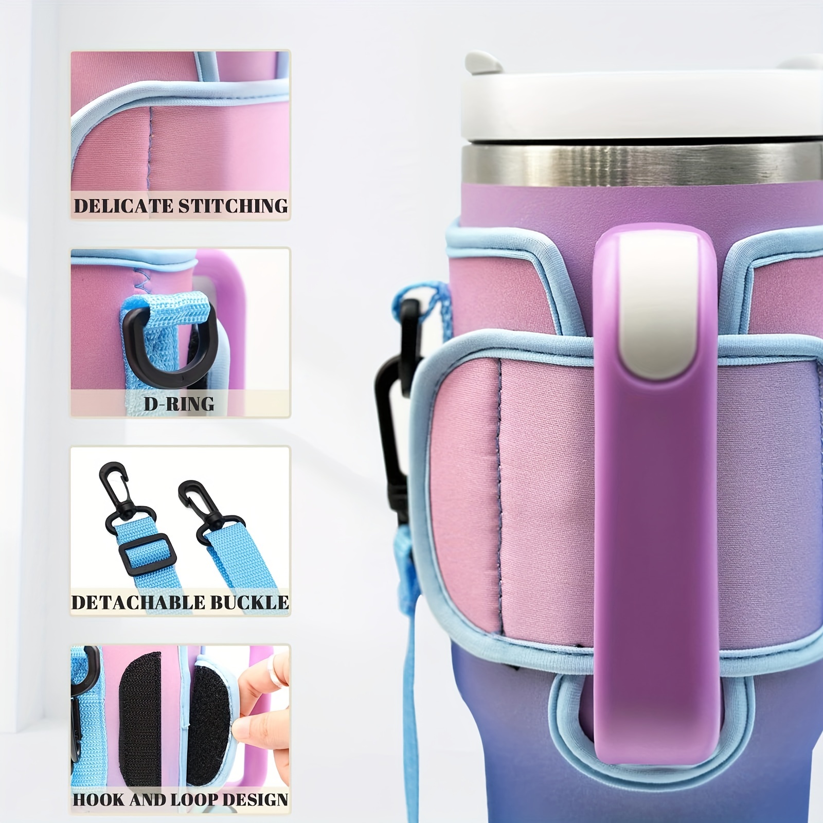  Water Bottle Carrier Bag for Stanley 40oz Tumbler with Handle, Water Bottle Holder with Adjustable Shoulder Strap,Stanley Cup Accessories  for Hiking Travelling Camping (Gradient Purple) : Sports & Outdoors