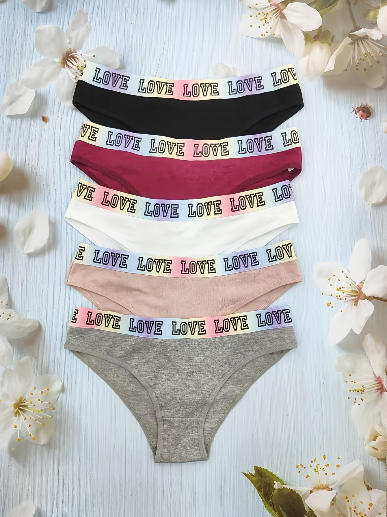 5pcs Letter Print Briefs, Comfy & Breathable Stretchy Intimates Panties,  Women's Lingerie & Underwear