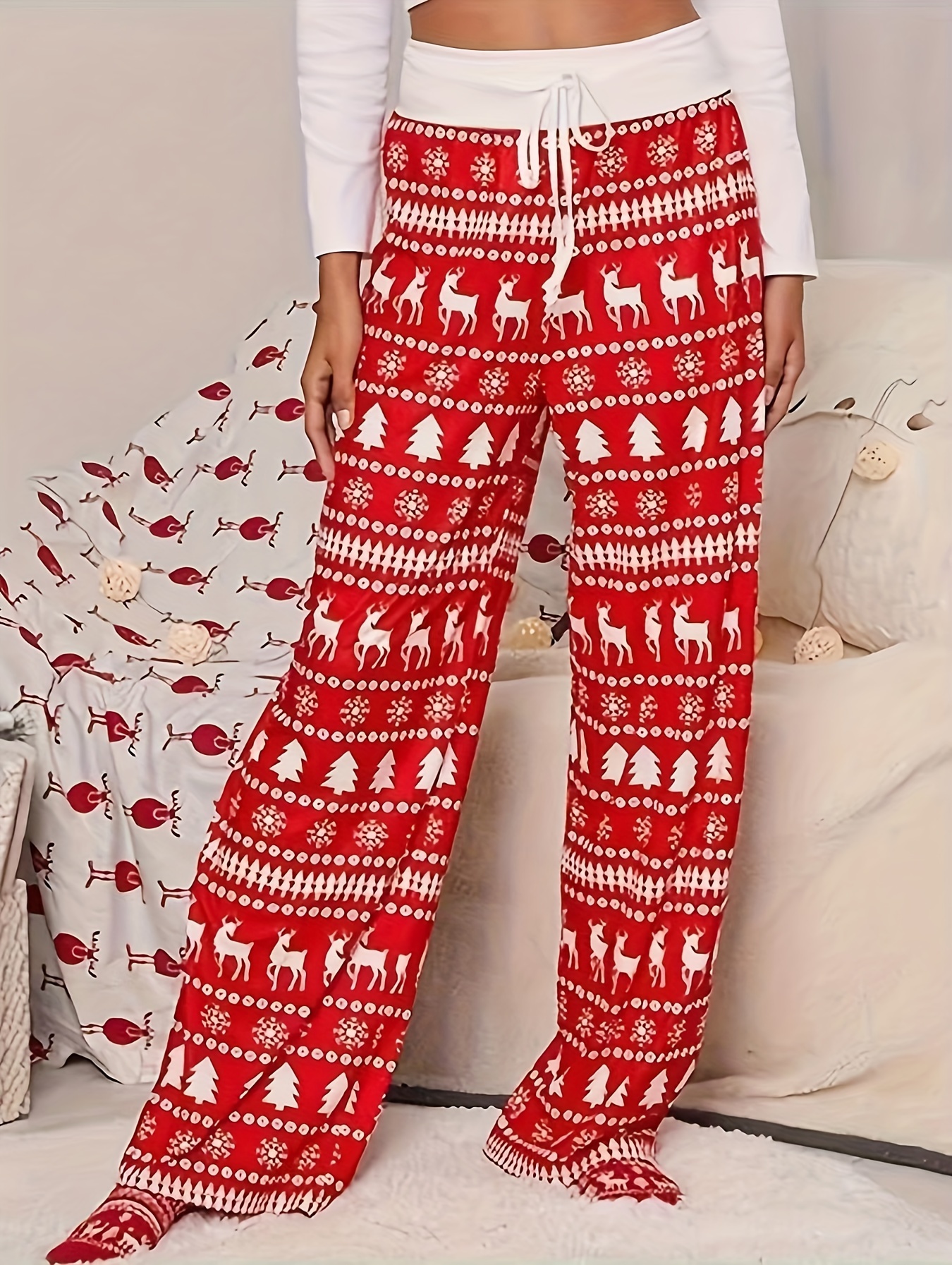 VSERETLOON Christmas Trousers for Women Lady Casual Elasticity