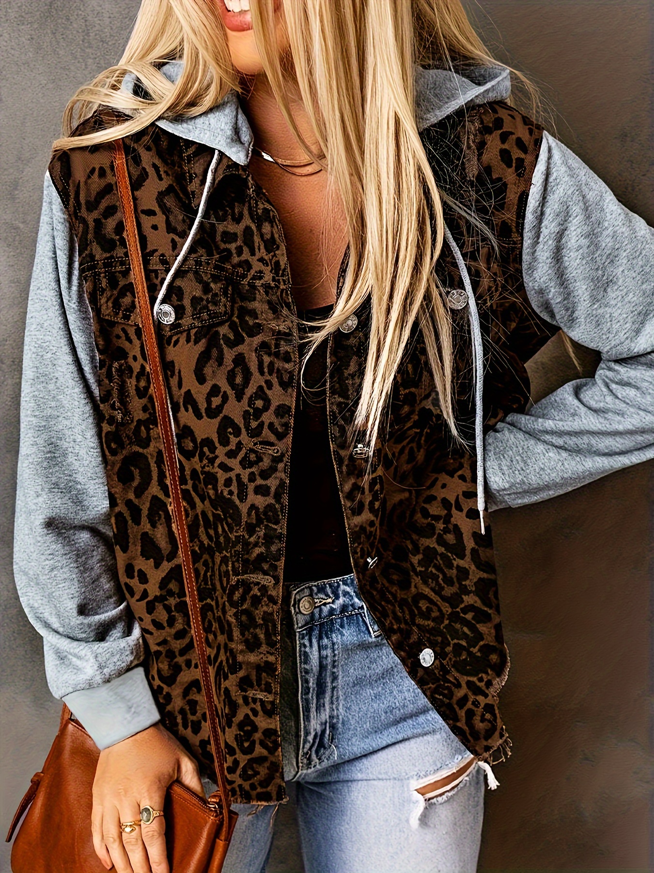 Leopard-print denim jacket in Multicolor for