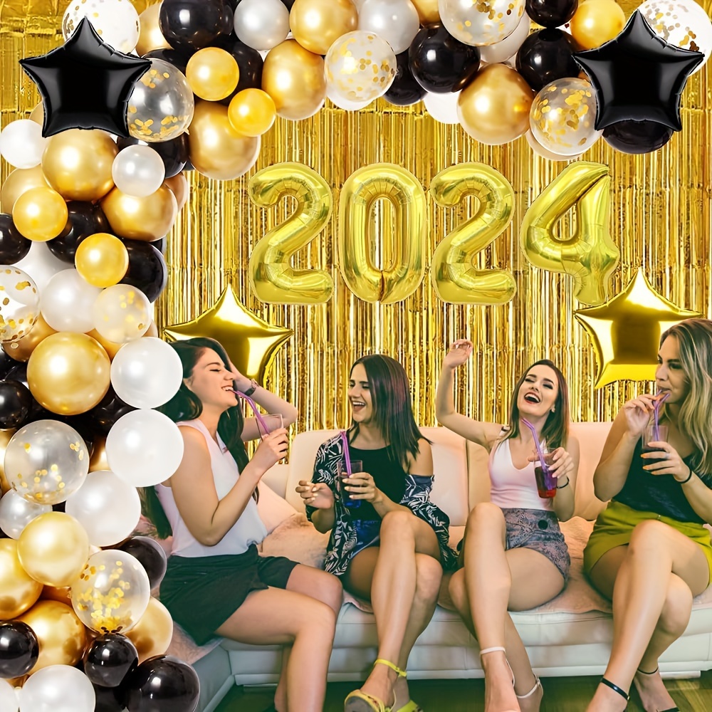  2024 New Years Decorations, 2024 Balloons Gold Black