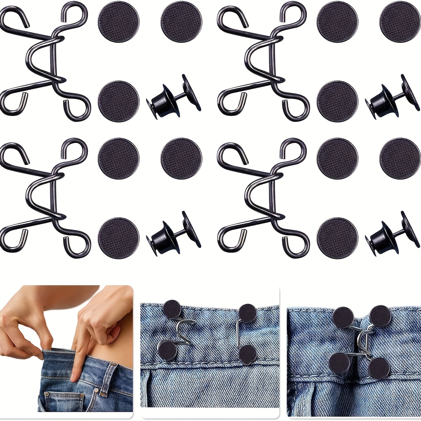 4 Sets Jeans Waist Tightener, No Sewing Detachable Required Pant Buttons  Pins, Jean Waist Buckle Jeans Tighten Waist Adjustment Buckle