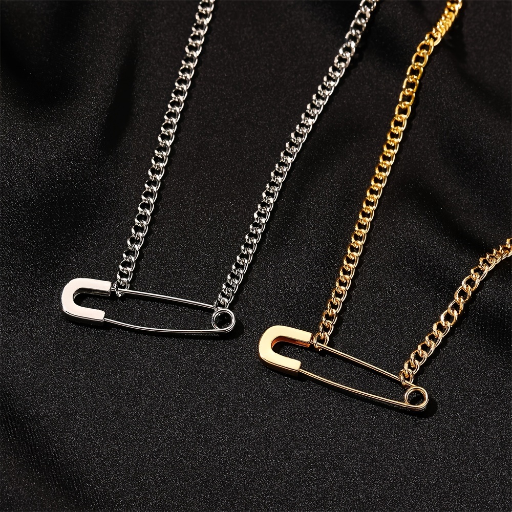 1pc Men's Creative Pin Pendant Necklace , Minimalist Paper Clip Collarbone Chain , Cool Pendant Accessory Necklace,Temu