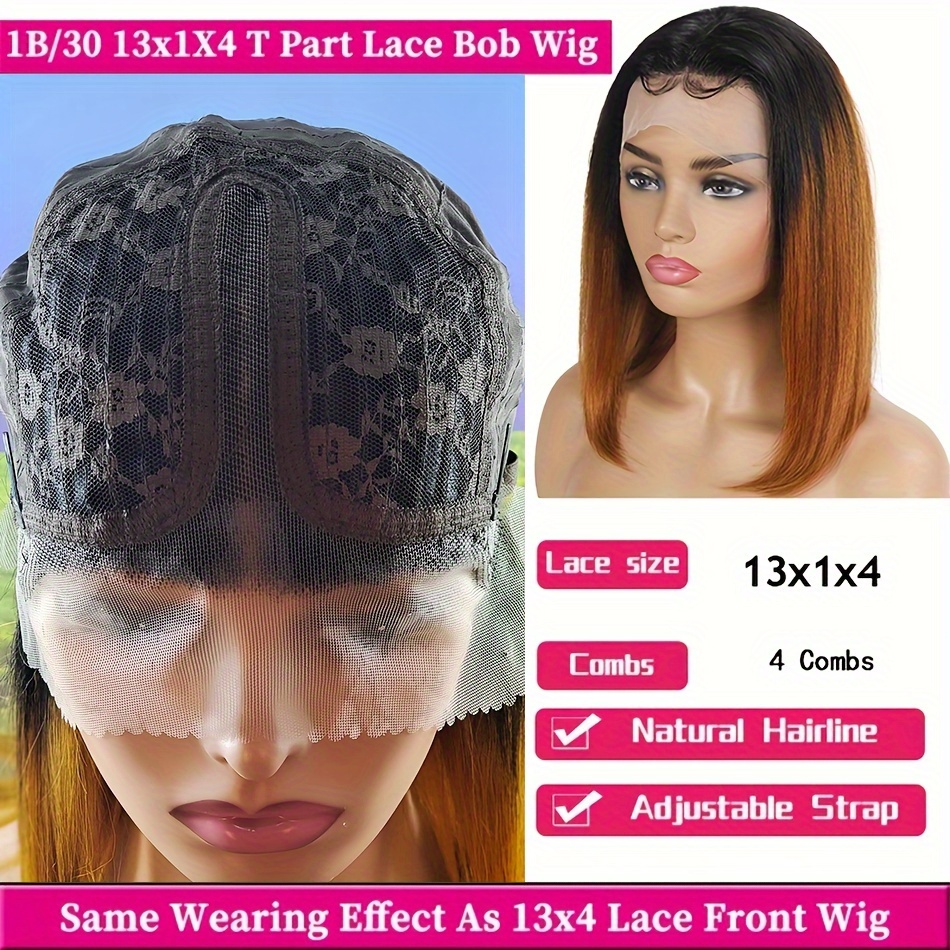 130 density short bob t part lace front wigs honey brown  display picture 3