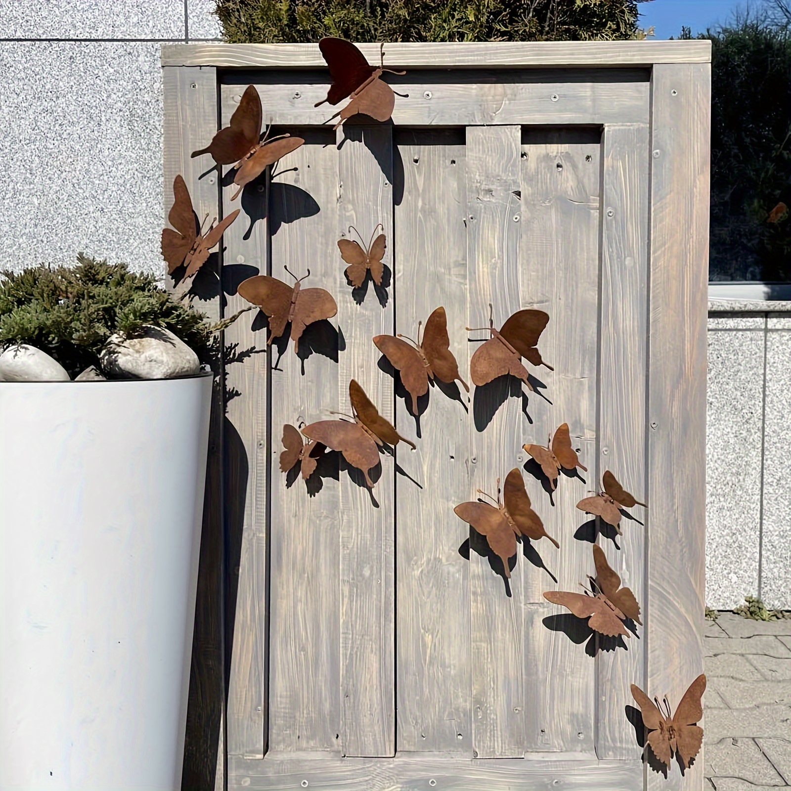 

15pcs Butterfly Outdoor Wall Decor, Rusty Metal Art For Garden Fence Yard Decor, Outdoor Home Decor, Metal Insert Wall Art Decor