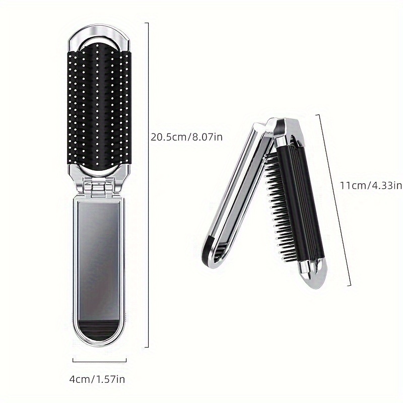 1pcs silvery folding comb with makeup mirror portable hairdressing ocmb scalp massage hair comb for daily travel outgoing use details 3