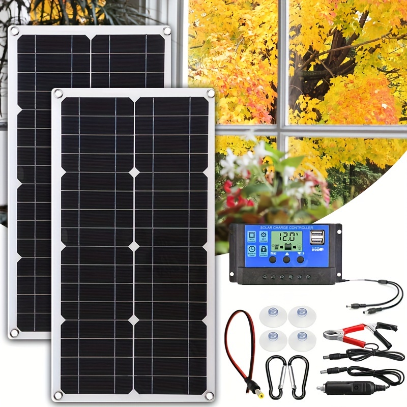  Qeelee 300W 12V Solar Panel Kit Solar Powers Kit Inverter  Powers Charger DC12V to AC110/220V 30A Controller Solar System with USB  Ports and LED Display for RV, Boats, Trailer, Camper