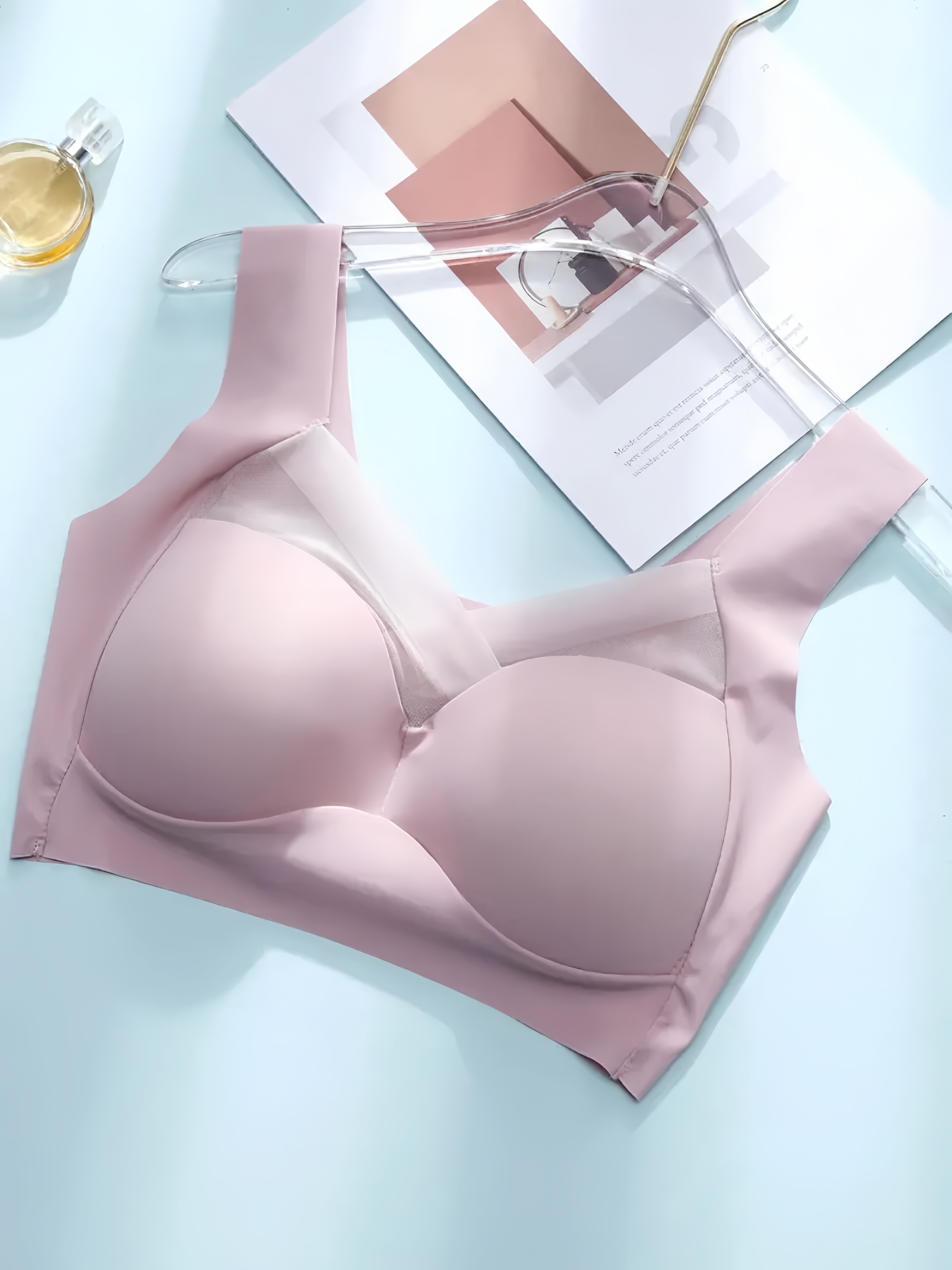 Contrast Mesh Bras Comfy Breathable Wireless Push Bra - Temu Australia