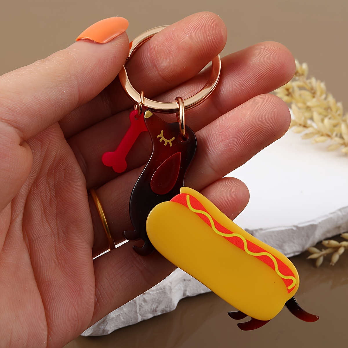 1pc Cute Dachshund Hot Dog Keychain - Acrylic Cartoon Wiener Dog Lover Gift, Playful Pet-Themed Accessory with Unique Outfits &amp; Fun Phrases, Perfect for Birthdays or Everyday Use, Dog Accessories