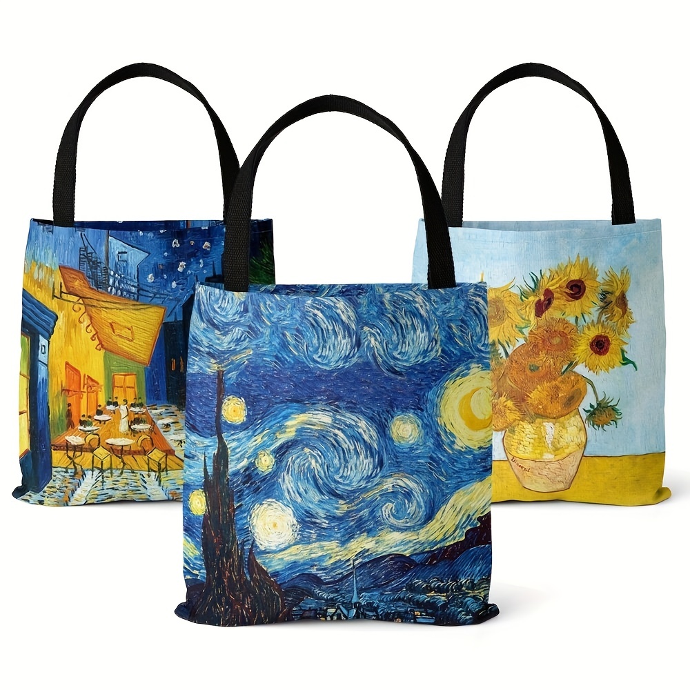 Museum Van Gogh Famous Painting Series Shopping Bag Folding Picture Scroll  Bagseries Shopping Bag Folding Picture Scroll Bag With Mini Zipper - Temu