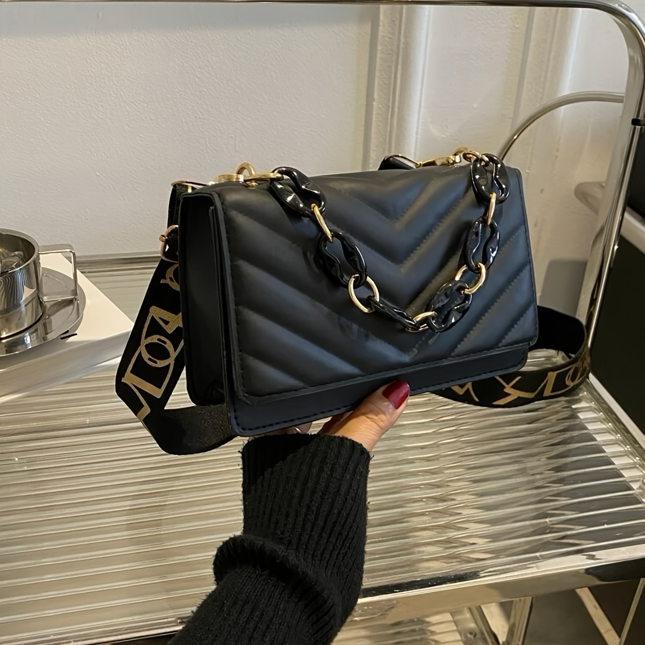 Mini Sac À Bandoulière Matelassé Chevron, Sac À Bandoulière À Rabat  Tendance, Sac À Main Et Sac À Main Décontracté Pour Femme - Temu France