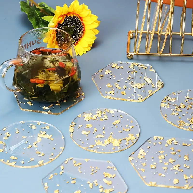 Heat resistant Acrylic Coasters Golden Foil Design - Temu