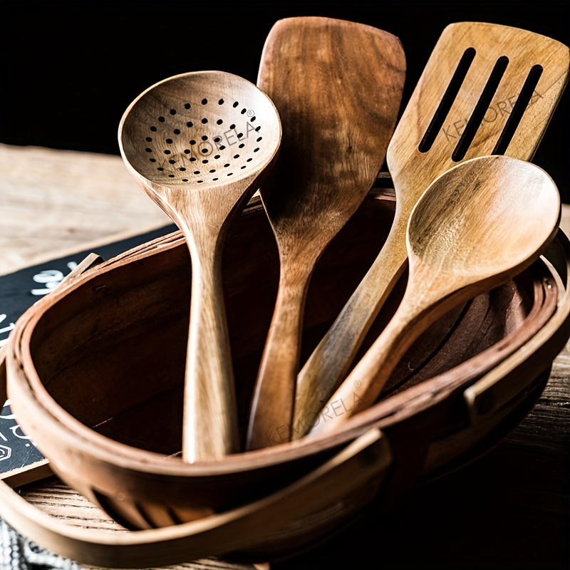 GUDAMAYE - Juego de 10 cucharas de madera para cocinar, utensilios de  cocina de madera para sartén antiadherente, utensilios de madera para  cocinar