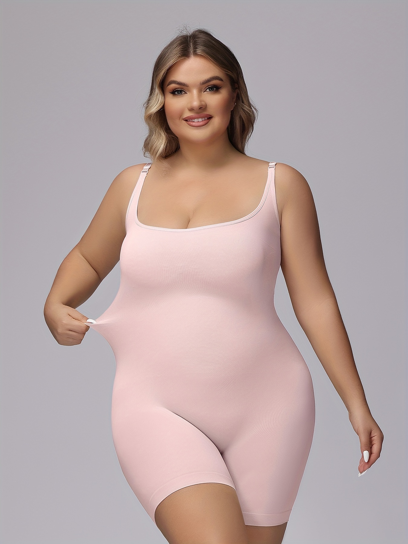 Plus Size Simple Shapewear Bodysuit, Women's Plus Solid Tummy Control Butt  Lifter Thigh Slimmer Full Body Shaper, High-quality & Affordable