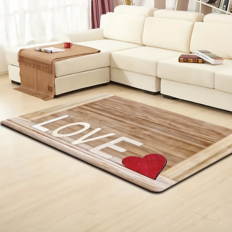 Wooden Board Warm Love Printed Floor Mat