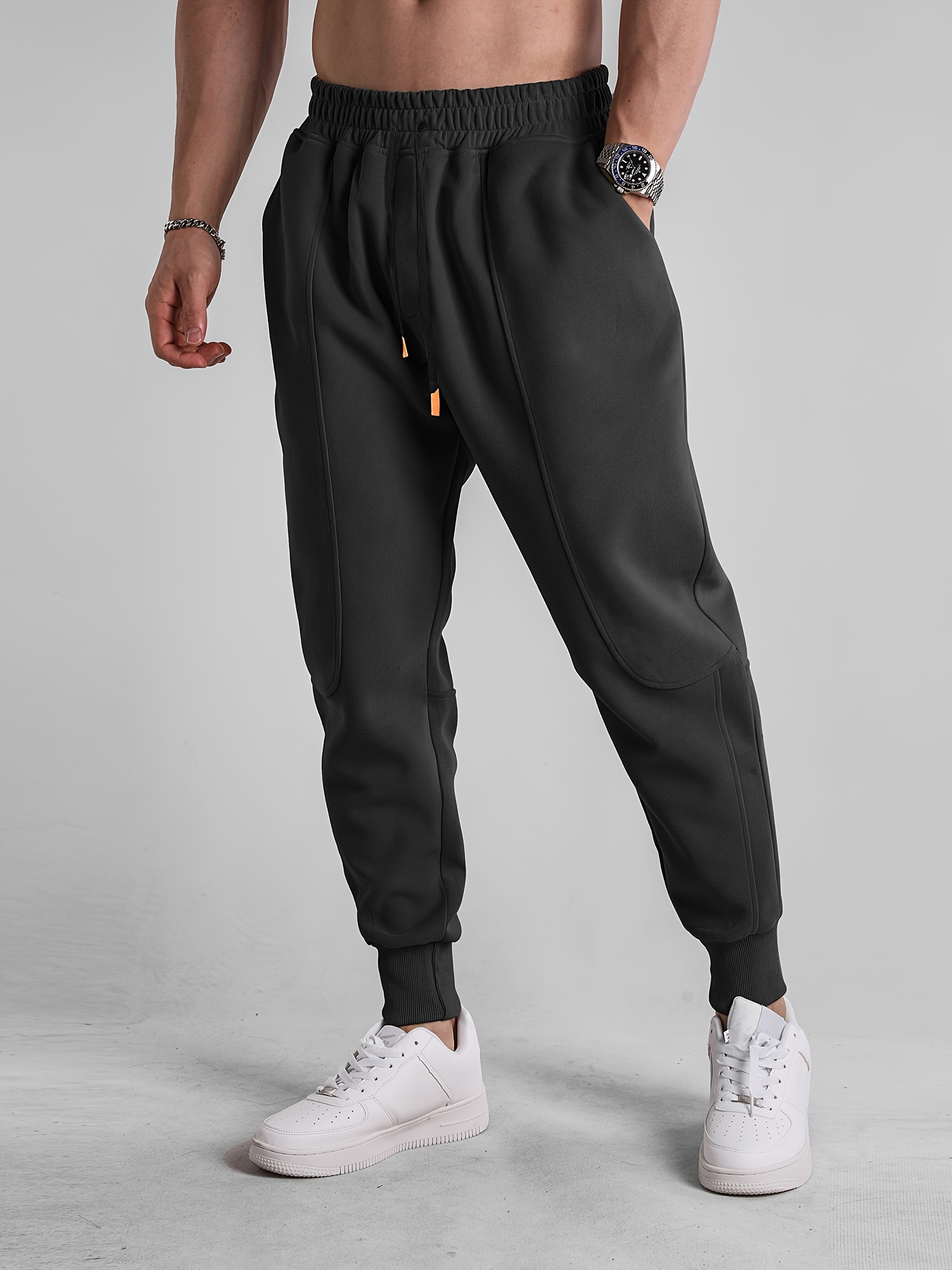 Men's Drawstring Solid Color Sweatpants Pocket Warm Casual - Temu