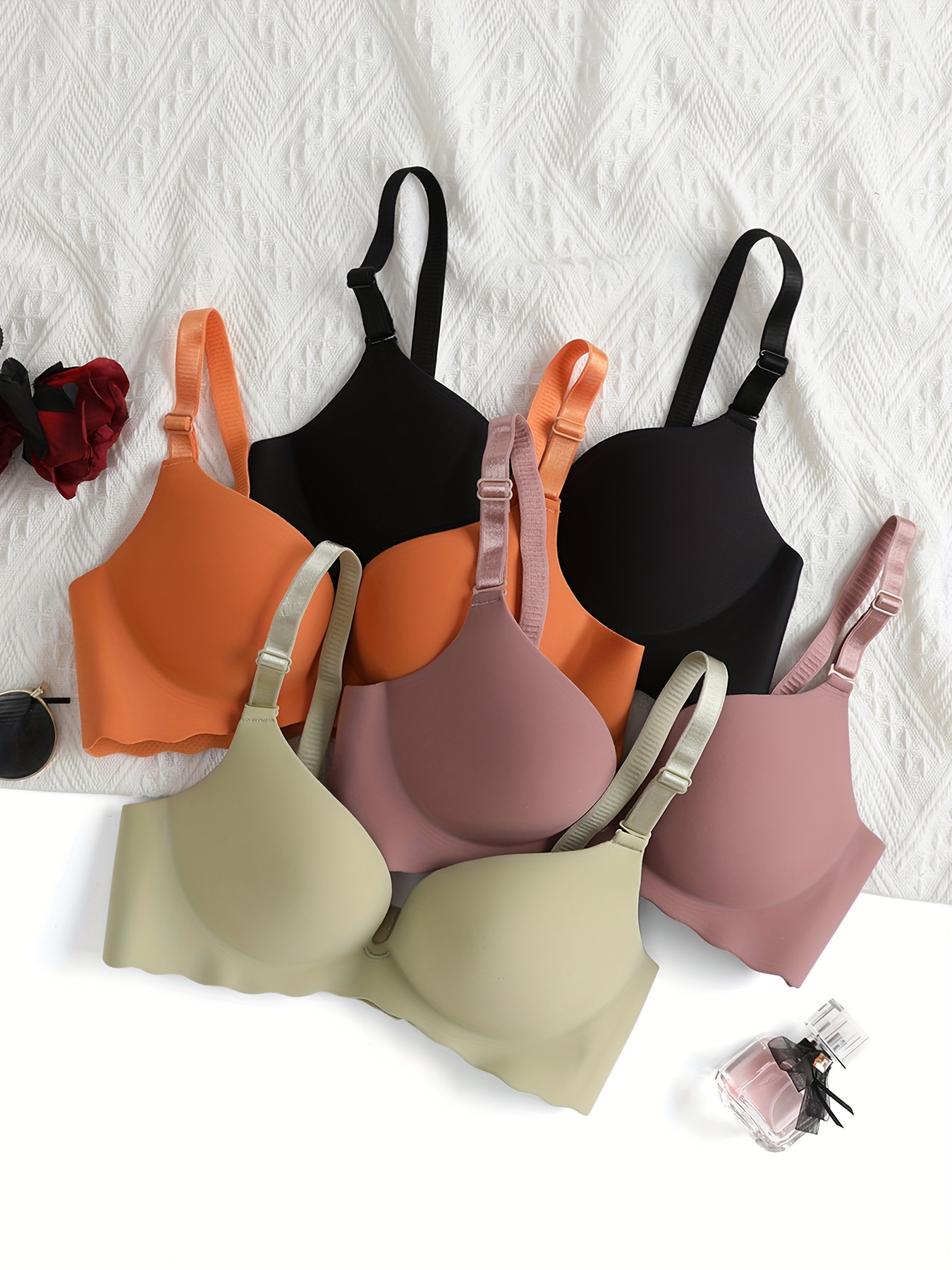 Simple Solid T shirt Bras Comfy Breathable Scallop Trim Push - Temu