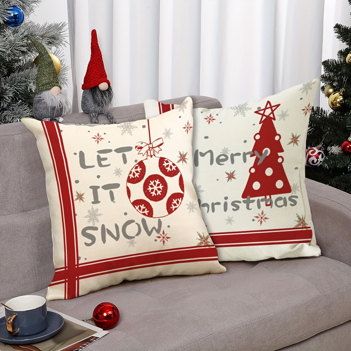 Christmas Snowman Landscaping Christmas Tree Bell Throw Pillow Cover Home  Sofa Cushion Cover Linen Blend Letters Car Pillow Home Pillow Insert Not  Included - Temu