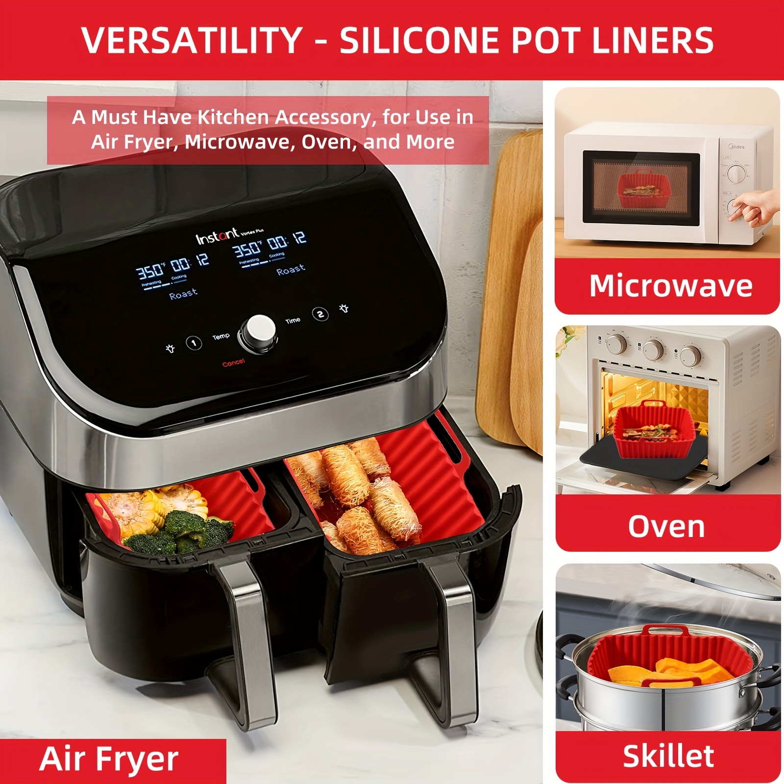 3pcs Silicone Liner For Air Fryer Reusable Food Safe Non-stick Baking Pan
