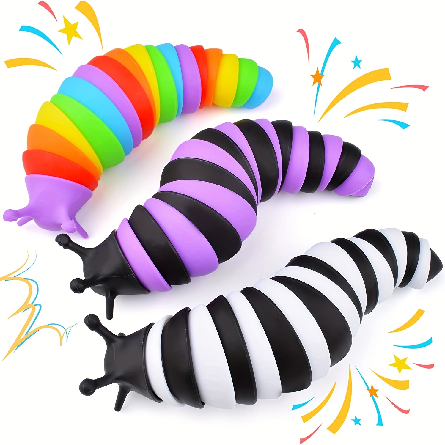 Fidget Slug Sensory Toys Flexible Stretch Stim Twisted Rainbow