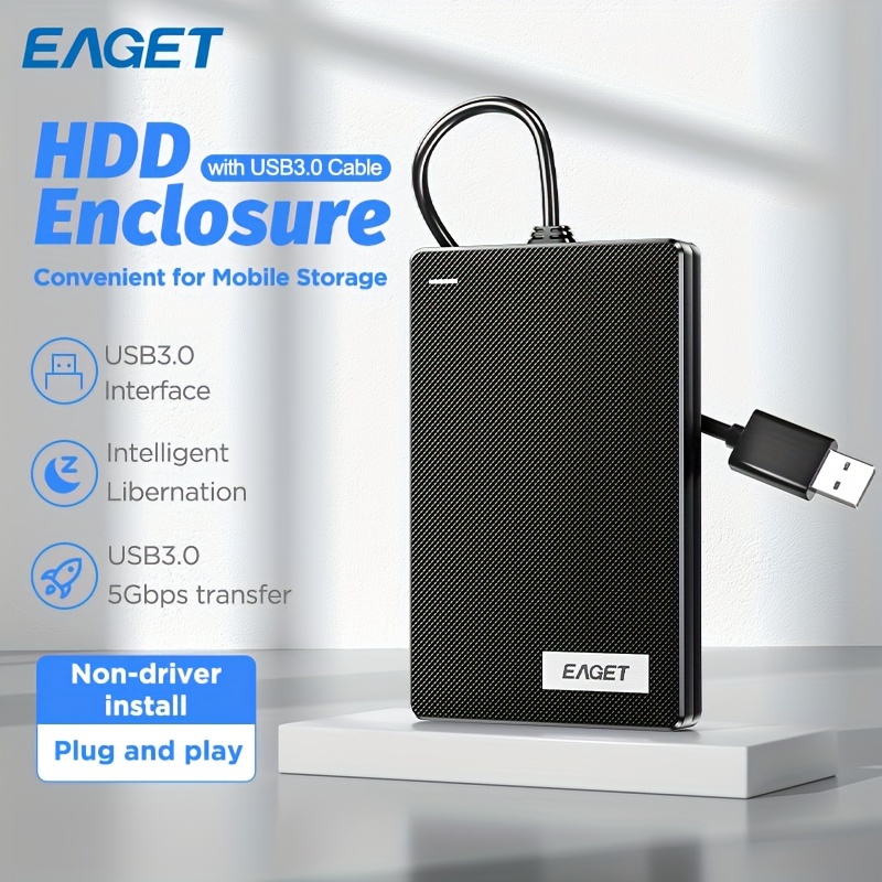 

Eaget Hard Drive Enclosure 2.5" Usb 3.0 Sata Case Black External Hdd Ssd(not Include Hdd Inside)