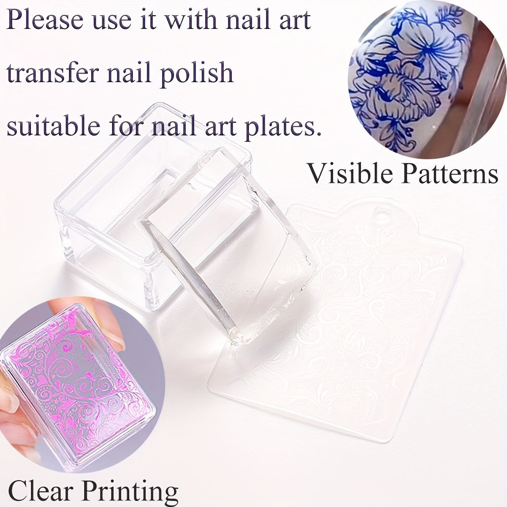 Rectangle Clear Silicone Nail Art Stamper With Scraper Nail - Temu