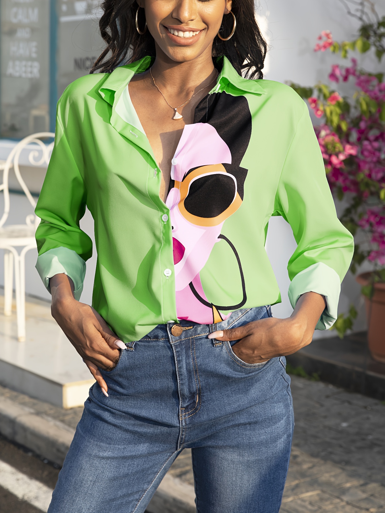 neon button down shirt women's