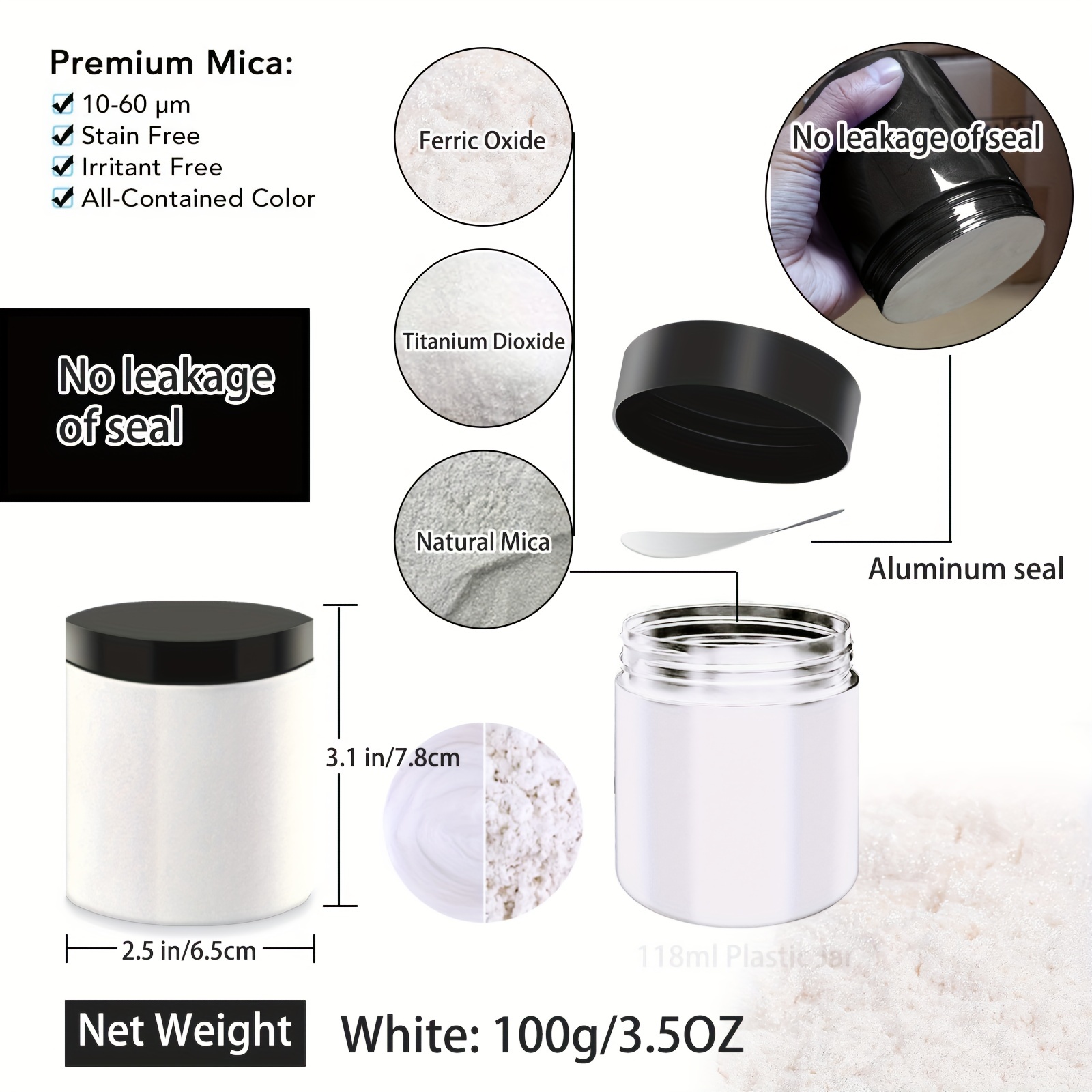  HTVRONT Mica Powder for Epoxy Resin - 1.76 oz/50g White Mica  Powder, Natural Mica Pigment Powder, Non-Toxic Mica Powder for Soap Making,  Resin, Candle Making, Bath Bomb, Slime Pigment