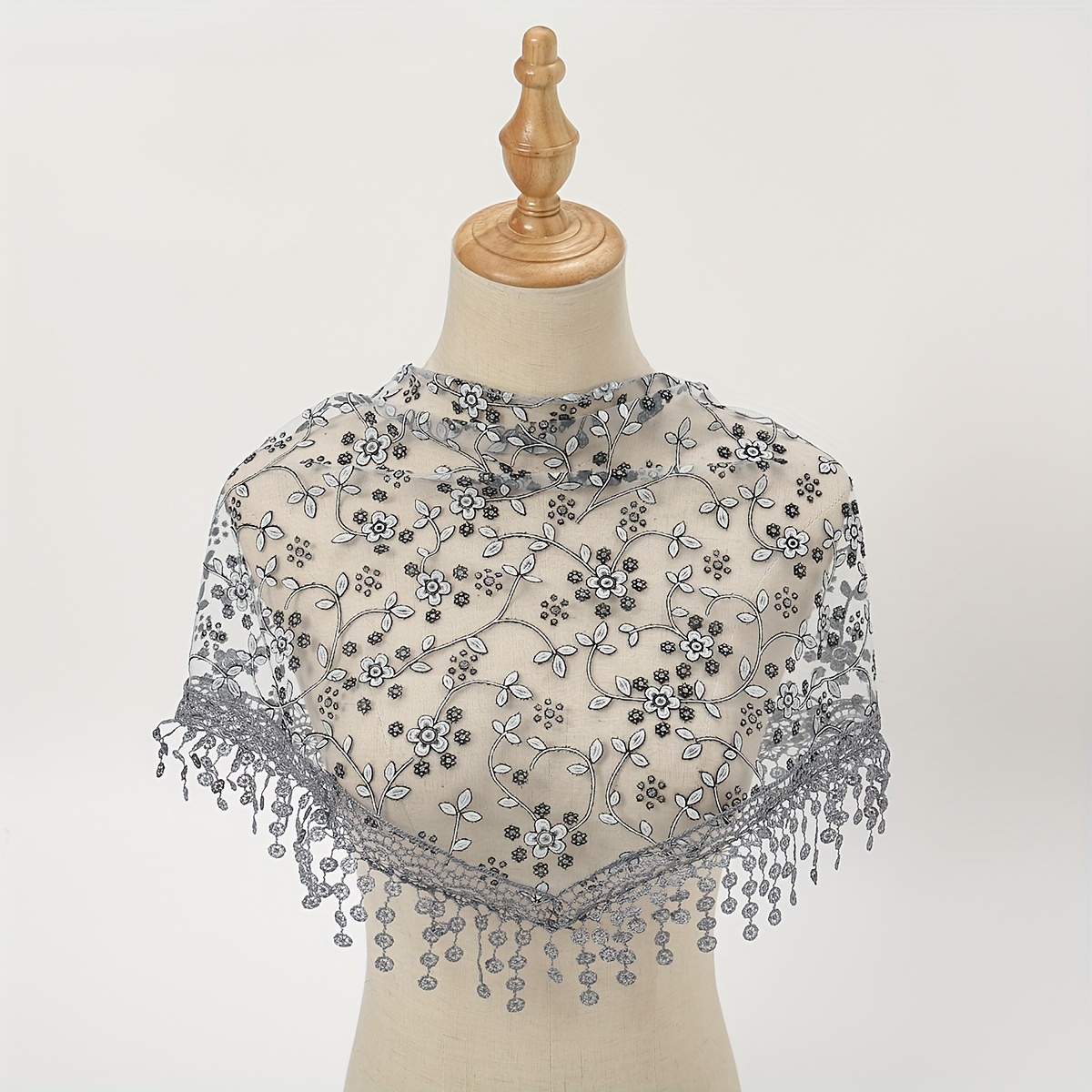 TEMU 1pc Women's Elegant Lace-trimmed Breathable Triangle Scarf Shawl - Solid Color Versatile Wrap For Casual , Machine Washable & Dry , Lace Scarf,